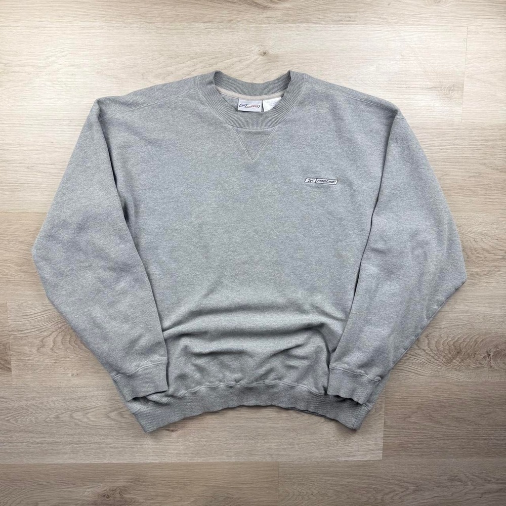 Vintage Y2K Reebok Embroidered Small Center Logo Crewneck Sweatshirt Gray XXL